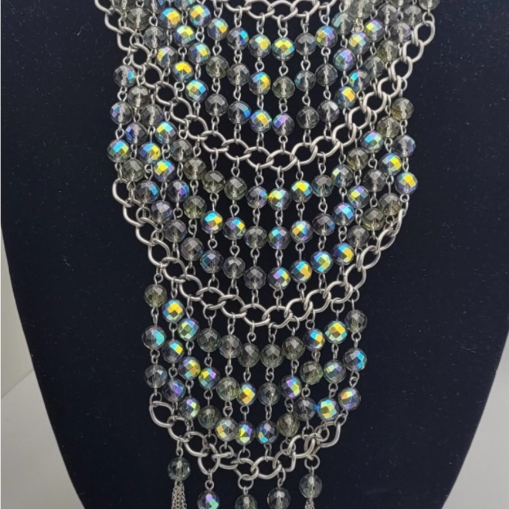 Coldwater Creek Silver bib Necklace with aurora borealis Iridescent Beads